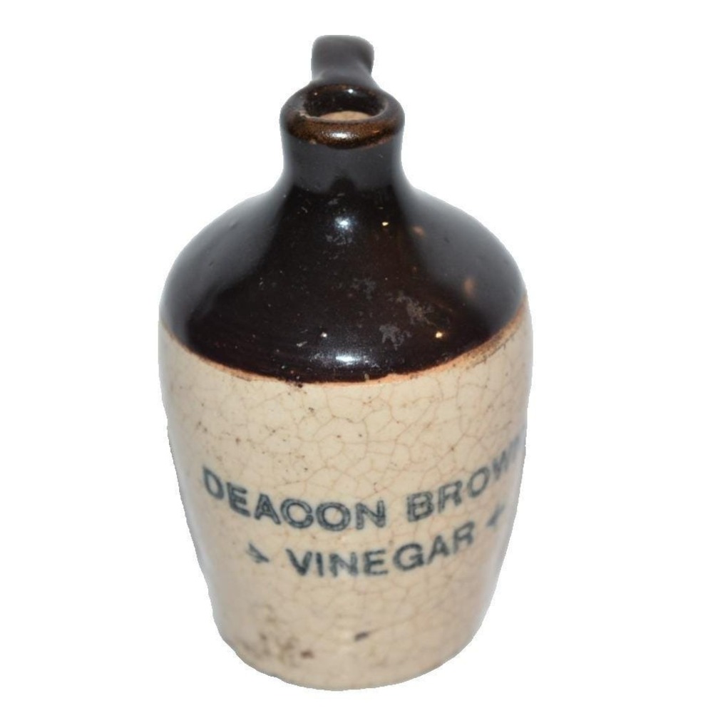 Antique Mini Jug Crock Deacon Brown Vinegar Advertising  Crazing